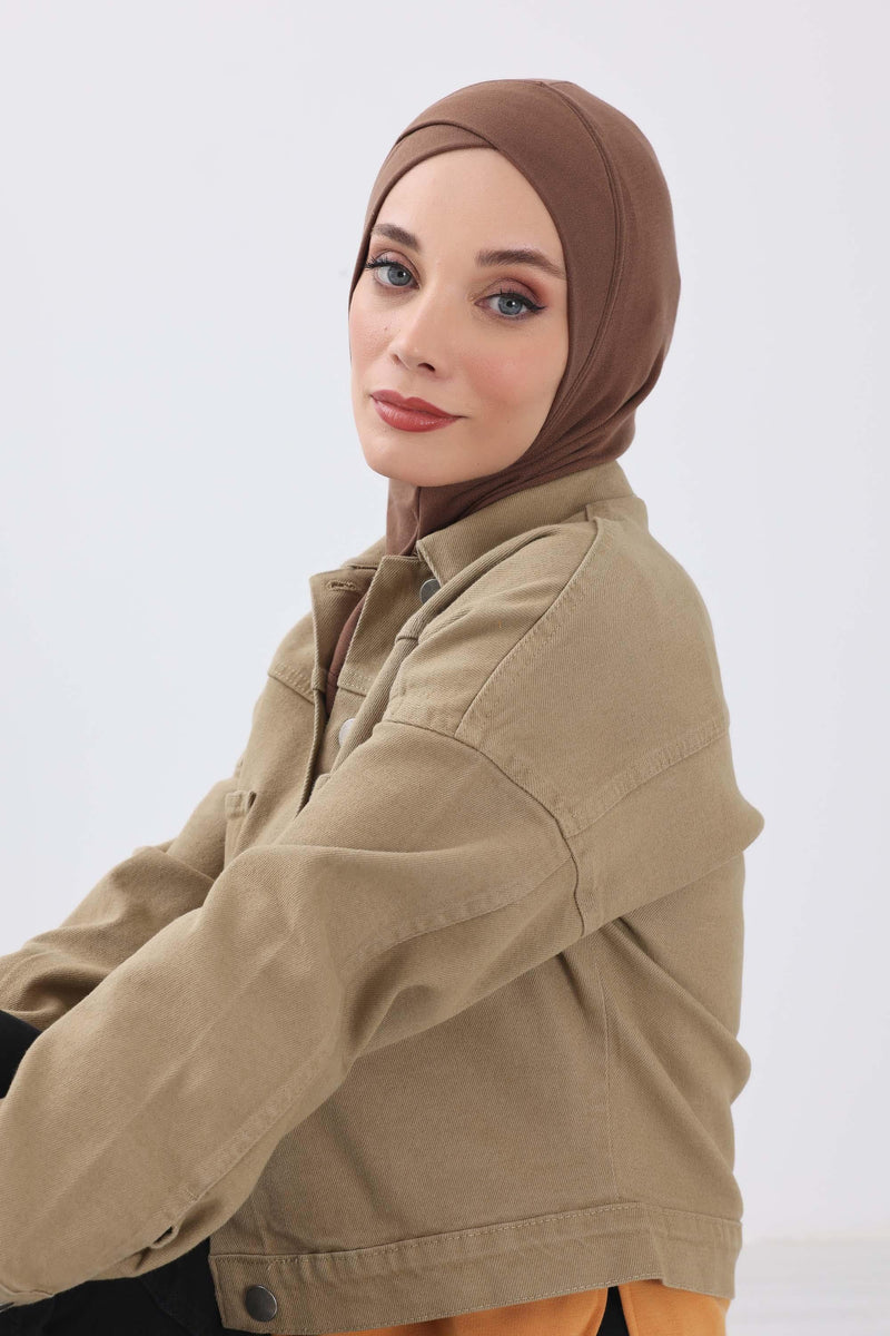 Cross-Stitch Design Inner Turban Bonnet for Women, One-Size Inner Turban Bonnet for Women, Simple Ribbed Winter Hijab Turban Bonnet,TB-4RB