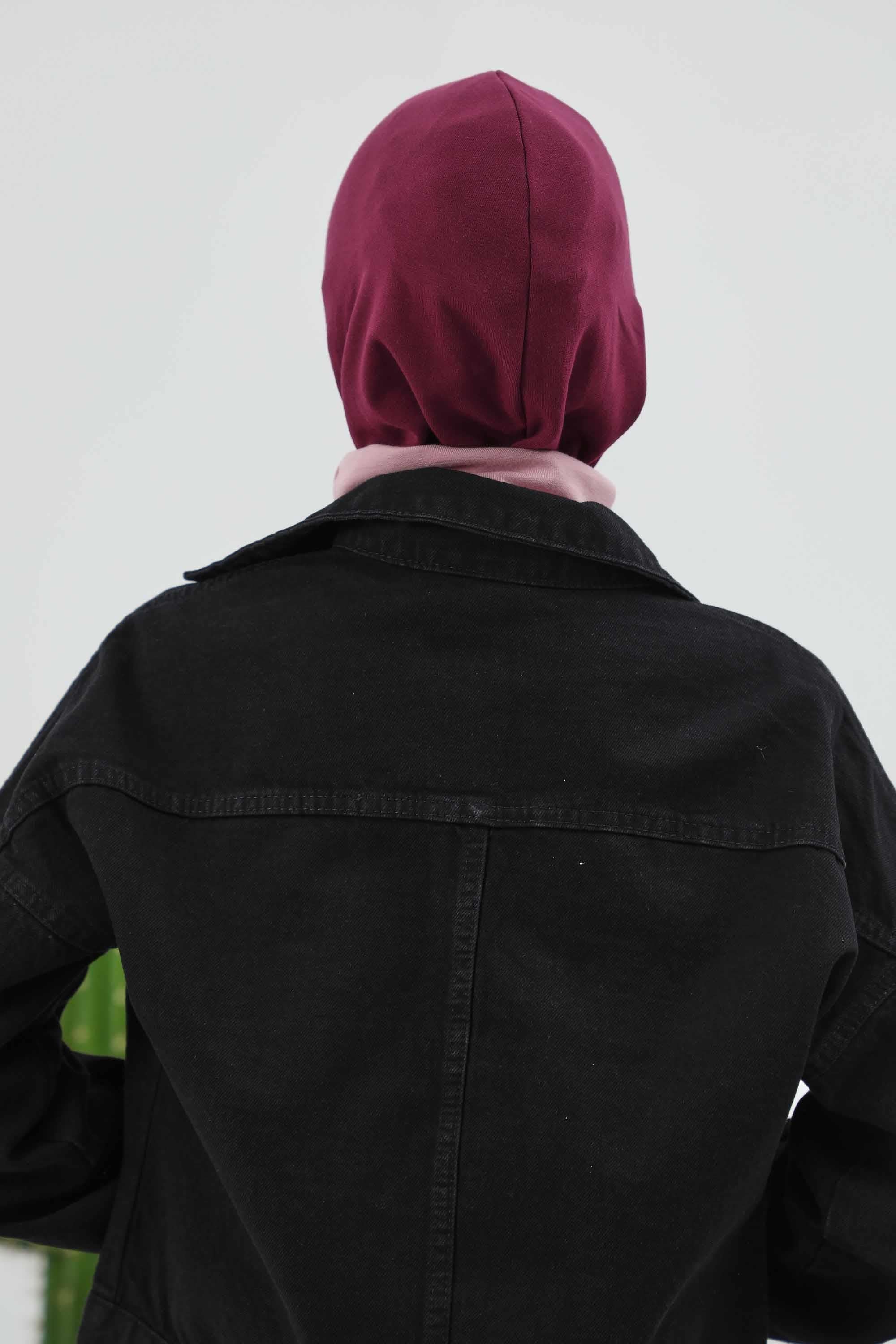 Cross-Stitch Design Inner Turban Bonnet for Women, One-Size Inner Turban Bonnet for Women, Simple Ribbed Winter Hijab Turban Bonnet,TB-4RB Maroon