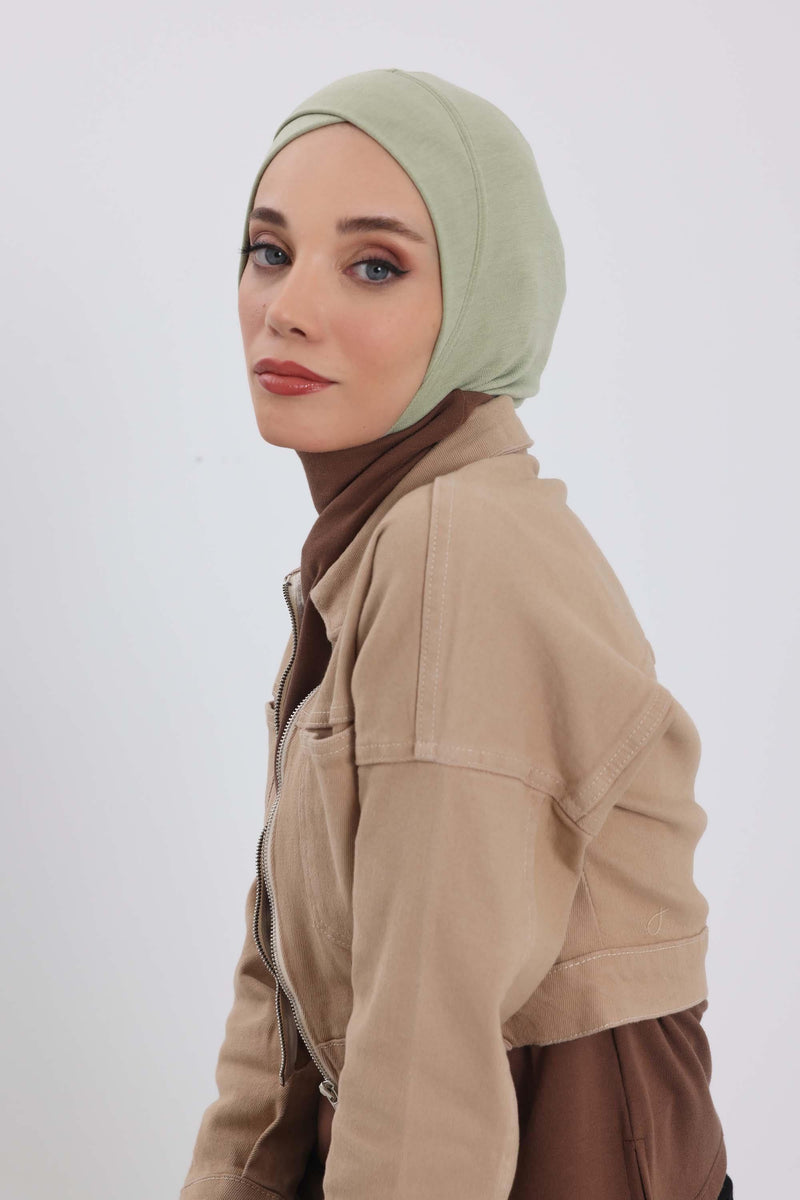 Cross-Stitch Design Inner Turban Bonnet for Women, One-Size Inner Turban Bonnet for Women, Simple Ribbed Winter Hijab Turban Bonnet,TB-4RB