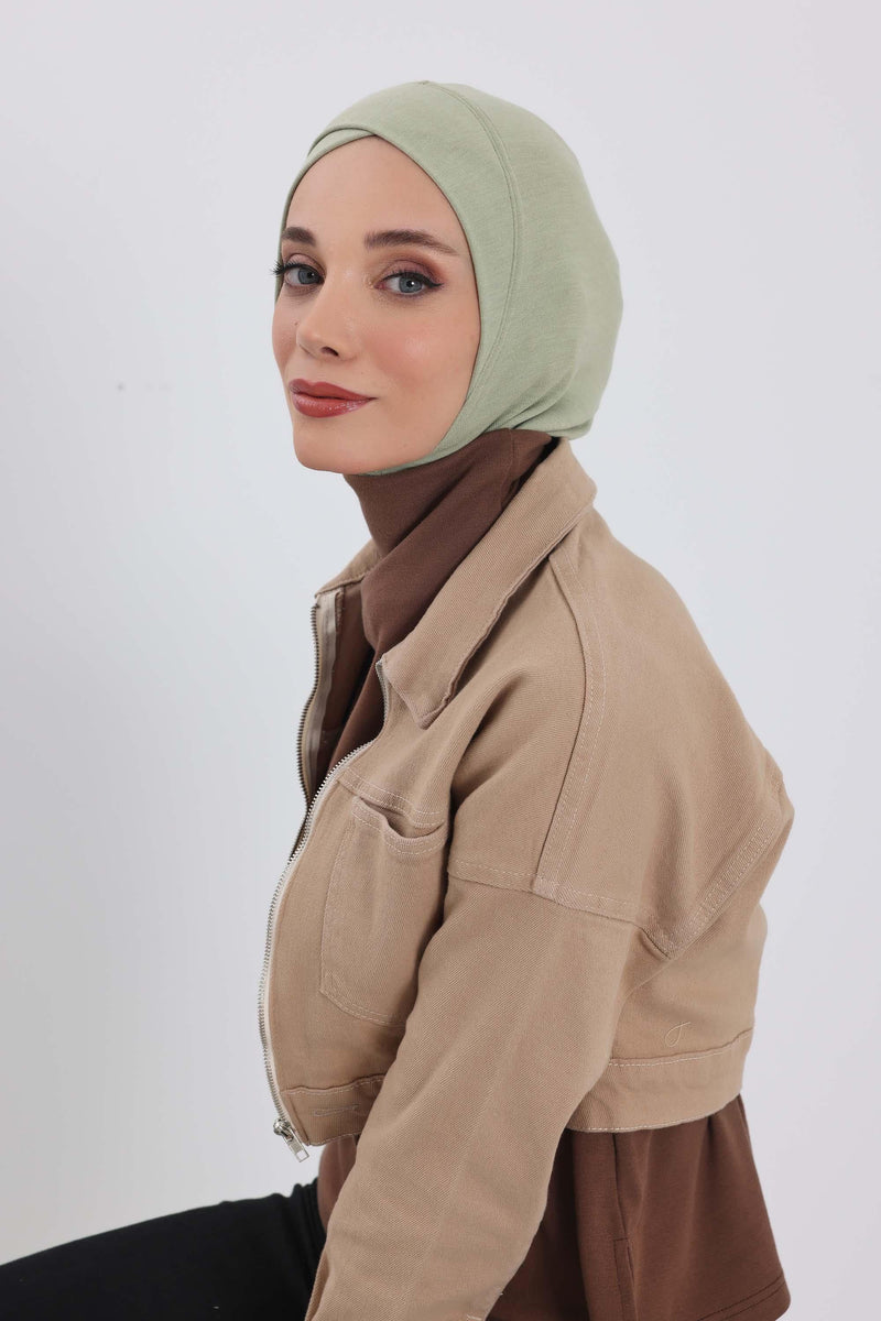 Cross-Stitch Design Inner Turban Bonnet for Women, One-Size Inner Turban Bonnet for Women, Simple Ribbed Winter Hijab Turban Bonnet,TB-4RB