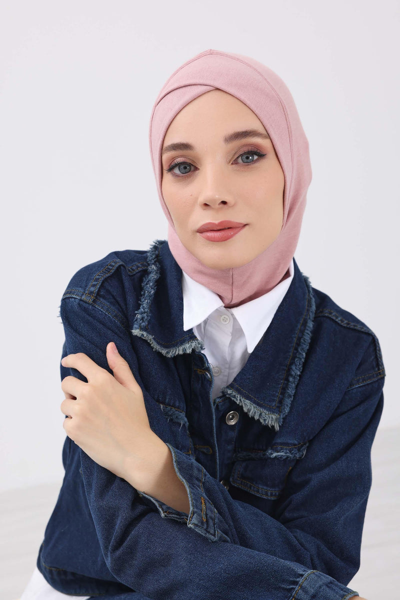 Cross-Stitch Design Inner Turban Bonnet for Women, One-Size Inner Turban Bonnet for Women, Simple Ribbed Winter Hijab Turban Bonnet,TB-4RB