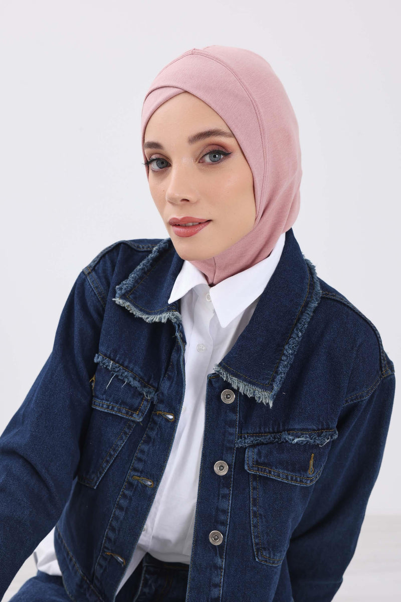 Cross-Stitch Design Inner Turban Bonnet for Women, One-Size Inner Turban Bonnet for Women, Simple Ribbed Winter Hijab Turban Bonnet,TB-4RB