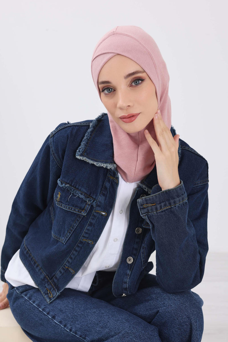 Cross-Stitch Design Inner Turban Bonnet for Women, One-Size Inner Turban Bonnet for Women, Simple Ribbed Winter Hijab Turban Bonnet,TB-4RB