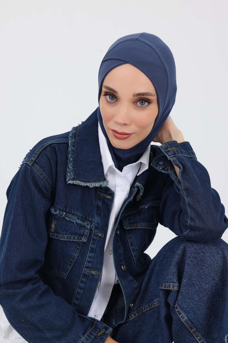 Cross-Stitch Design Inner Turban Bonnet for Women, One-Size Inner Turban Bonnet for Women, Simple Ribbed Winter Hijab Turban Bonnet,TB-4RB