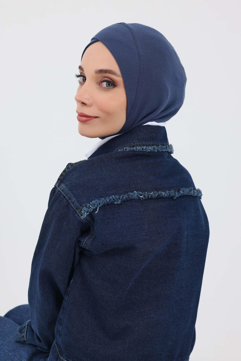 Cross-Stitch Design Inner Turban Bonnet for Women, One-Size Inner Turban Bonnet for Women, Simple Ribbed Winter Hijab Turban Bonnet,TB-4RB