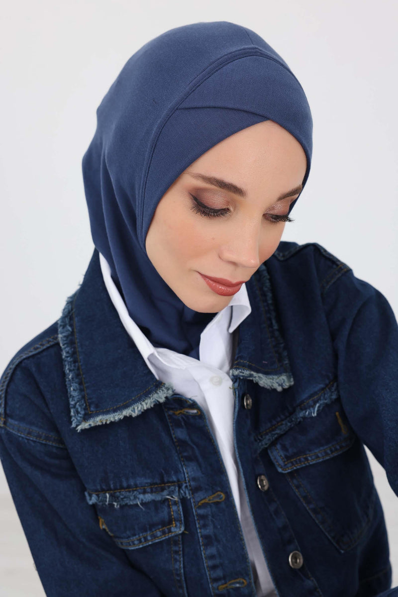 Cross-Stitch Design Inner Turban Bonnet for Women, One-Size Inner Turban Bonnet for Women, Simple Ribbed Winter Hijab Turban Bonnet,TB-4RB
