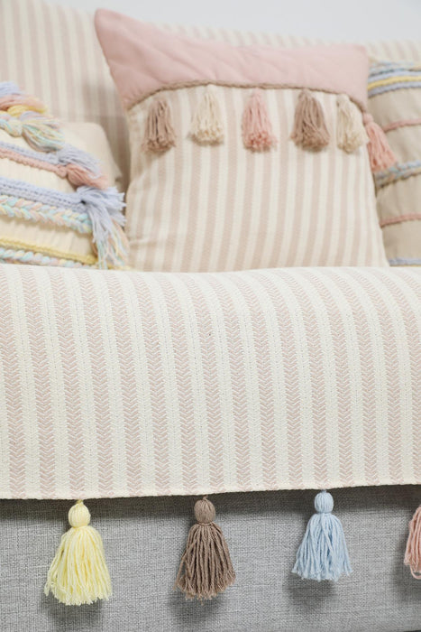 Custom-Made Boho Multicolored Tassel Sofa Cover 3 Seater Couch Slipcover Living Room Striped Pattern Couch Protector Sofa Cover,KO-30