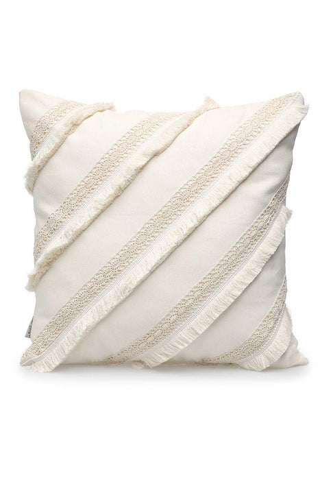 Decorative Fringed Kinitted Fabric Throw Pillow Cover 18 x 18 inch  Handicraft Cross Trimmed Farmhouse Square Cushion Cover for,K-205