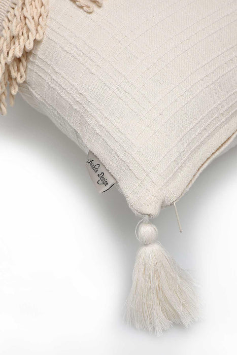 Decorative Fringed Kinitted Fabric Throw Pillow Cover with Handmade Tassels (18 x 18 inch)  Handicraft Trimmed Farmhouse Square Cushion,K-199