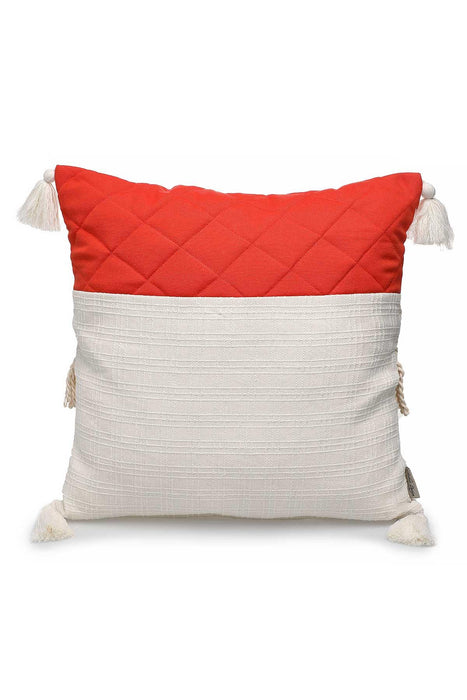 Decorative Fringed Kinitted Fabric Throw Pillow Cover with Handmade Tassels (18 x 18 inch)  Handicraft Trimmed Farmhouse Square Cushion,K-199