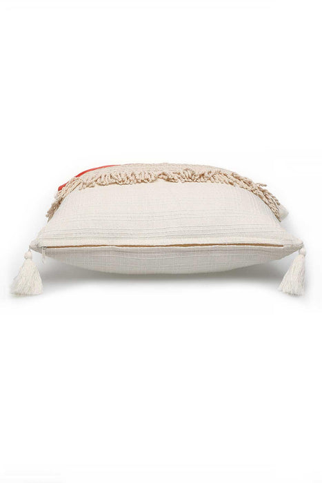 Decorative Fringed Kinitted Fabric Throw Pillow Cover with Handmade Tassels (18 x 18 inch)  Handicraft Trimmed Farmhouse Square Cushion,K-199