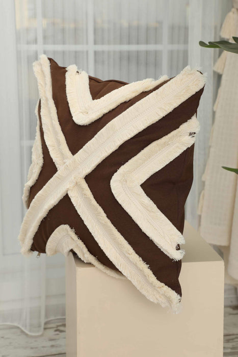 Decorative X Design Hand-Woven Pillow Cover with Fringes, 18x18 Inches Linen Boho Handmade Throw Pillow Cover for Couch and Chairs,K-127