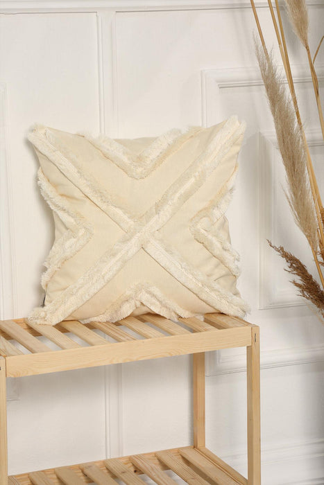 Decorative X Design Hand-Woven Pillow Cover with Fringes, 18x18 Inches Linen Boho Handmade Throw Pillow Cover for Couch and Chairs,K-127
