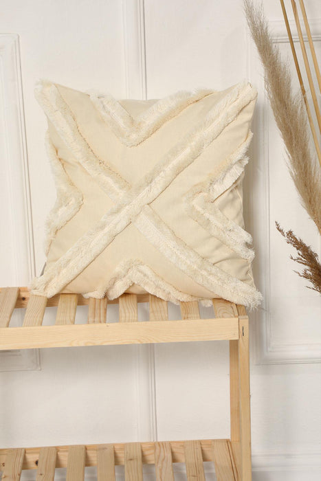 Decorative X Design Hand-Woven Pillow Cover with Fringes, 18x18 Inches Linen Boho Handmade Throw Pillow Cover for Couch and Chairs,K-127