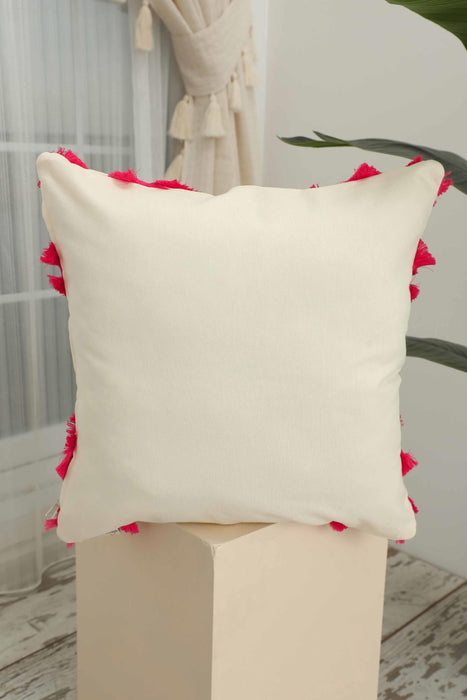 Decorative X Design Hand-Woven Pillow Cover with Fringes, 18x18 Inches Linen Boho Handmade Throw Pillow Cover for Couch and Chairs,K-127