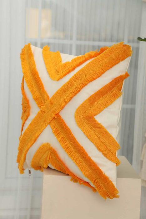 Decorative X Design Hand-Woven Pillow Cover with Fringes, 18x18 Inches Linen Boho Handmade Throw Pillow Cover for Couch and Chairs,K-127
