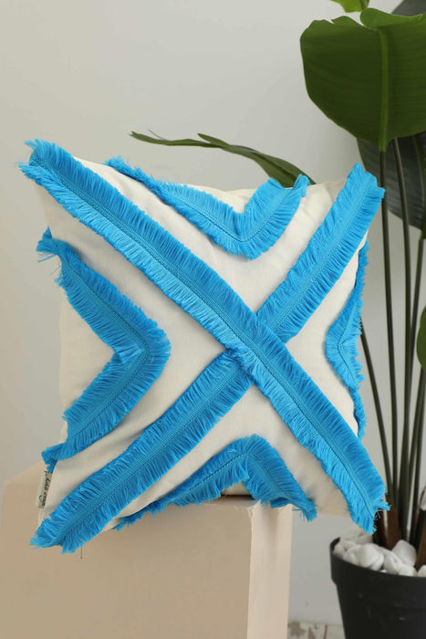 Decorative X Design Hand-Woven Pillow Cover with Fringes, 18x18 Inches Linen Boho Handmade Throw Pillow Cover for Couch and Chairs,K-127