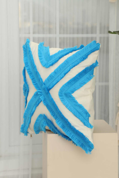 Decorative X Design Hand-Woven Pillow Cover with Fringes, 18x18 Inches Linen Boho Handmade Throw Pillow Cover for Couch and Chairs,K-127