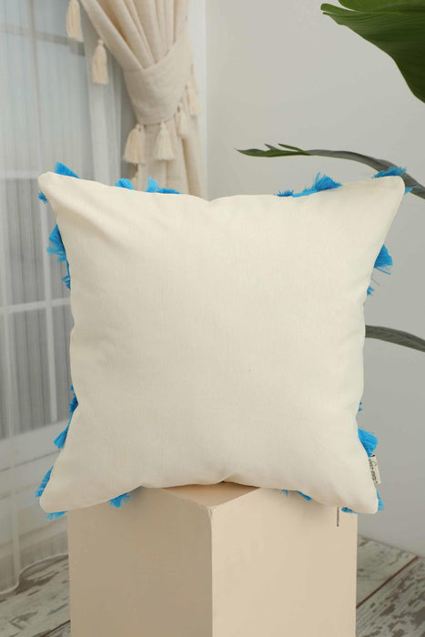 Decorative X Design Hand-Woven Pillow Cover with Fringes, 18x18 Inches Linen Boho Handmade Throw Pillow Cover for Couch and Chairs,K-127