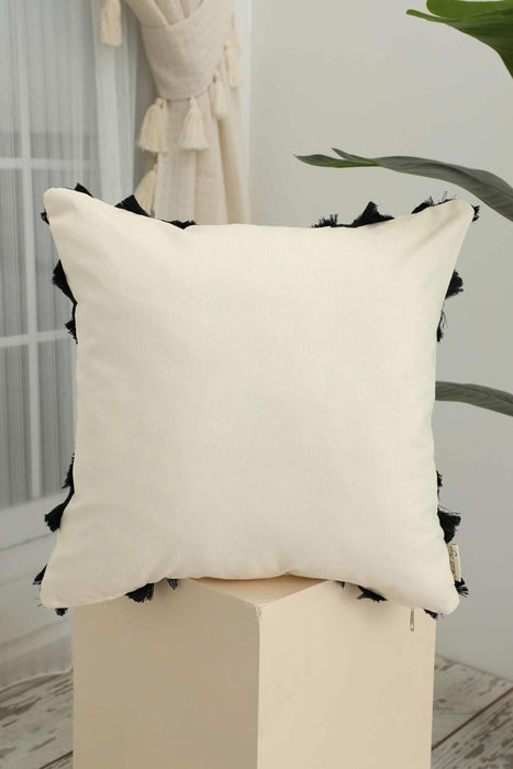 Decorative X Design Hand-Woven Pillow Cover with Fringes, 18x18 Inches Linen Boho Handmade Throw Pillow Cover for Couch and Chairs,K-127