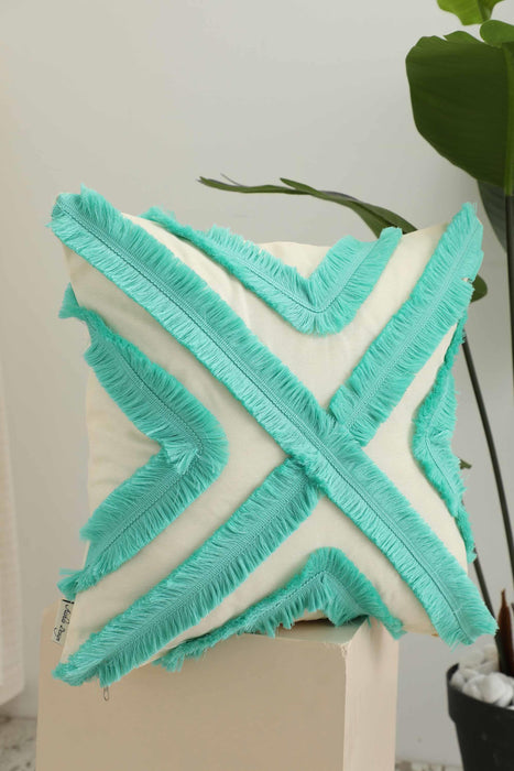 Decorative X Design Hand-Woven Pillow Cover with Fringes, 18x18 Inches Linen Boho Handmade Throw Pillow Cover for Couch and Chairs,K-127