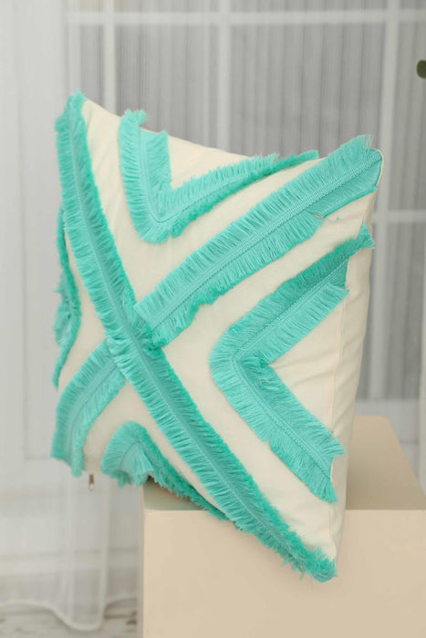 Decorative X Design Hand-Woven Pillow Cover with Fringes, 18x18 Inches Linen Boho Handmade Throw Pillow Cover for Couch and Chairs,K-127