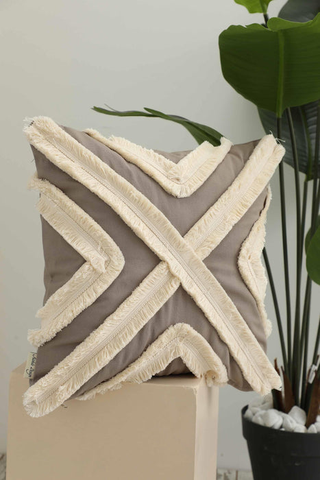 Decorative X Design Hand-Woven Pillow Cover with Fringes, 18x18 Inches Linen Boho Handmade Throw Pillow Cover for Couch and Chairs,K-127