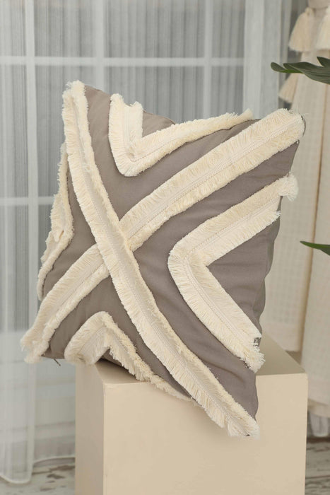 Decorative X Design Hand-Woven Pillow Cover with Fringes, 18x18 Inches Linen Boho Handmade Throw Pillow Cover for Couch and Chairs,K-127