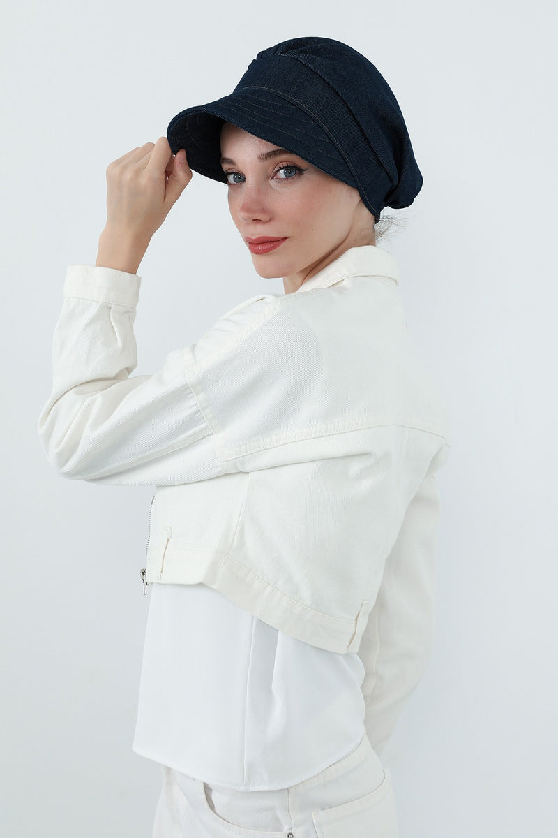 Denim Visor Hijab Cap, Lightweight Modest-Friendly Cotton Denim Hat,B-73KOT