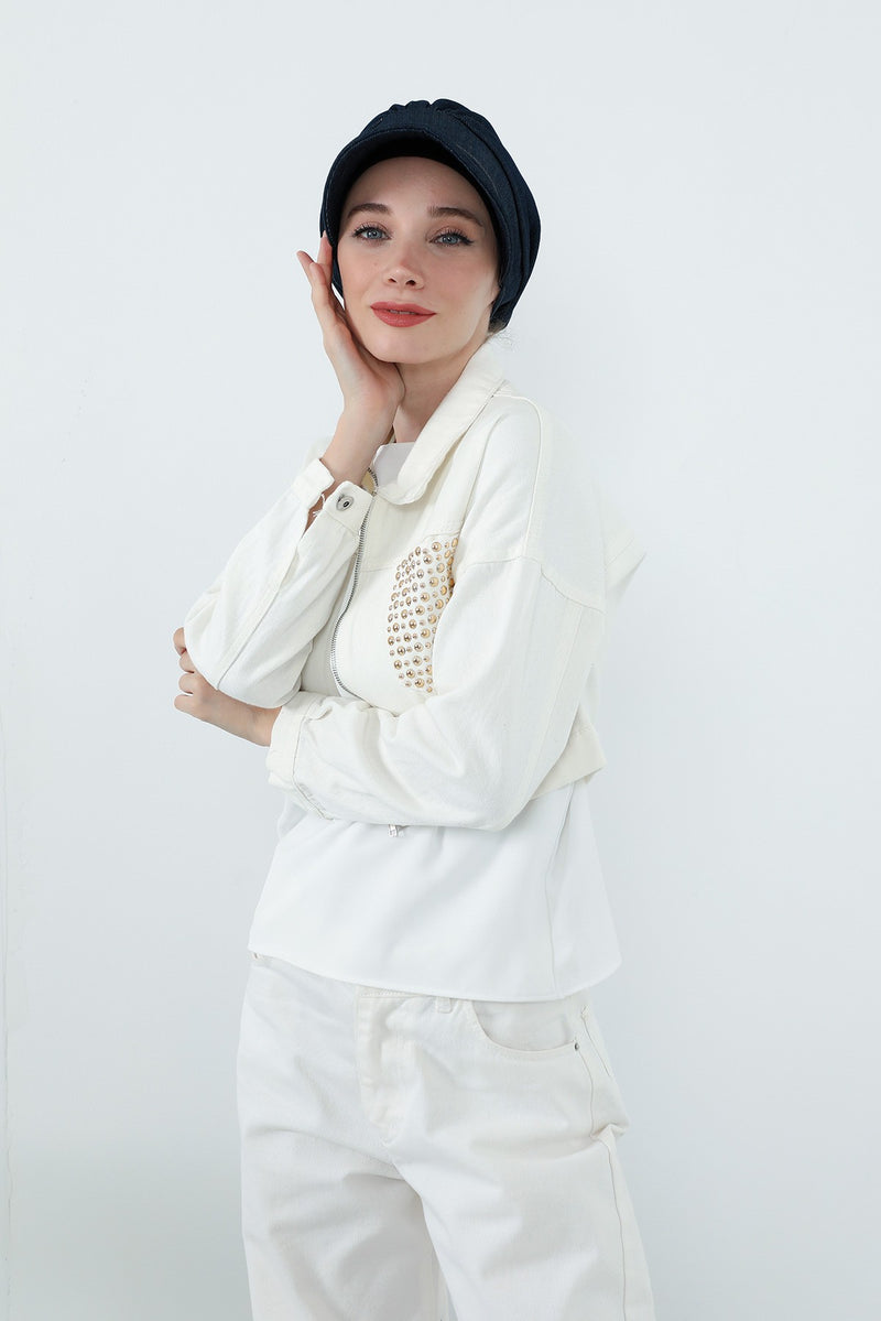 Denim Visor Hijab Cap, Lightweight Modest-Friendly Cotton Denim Hat,B-73KOT