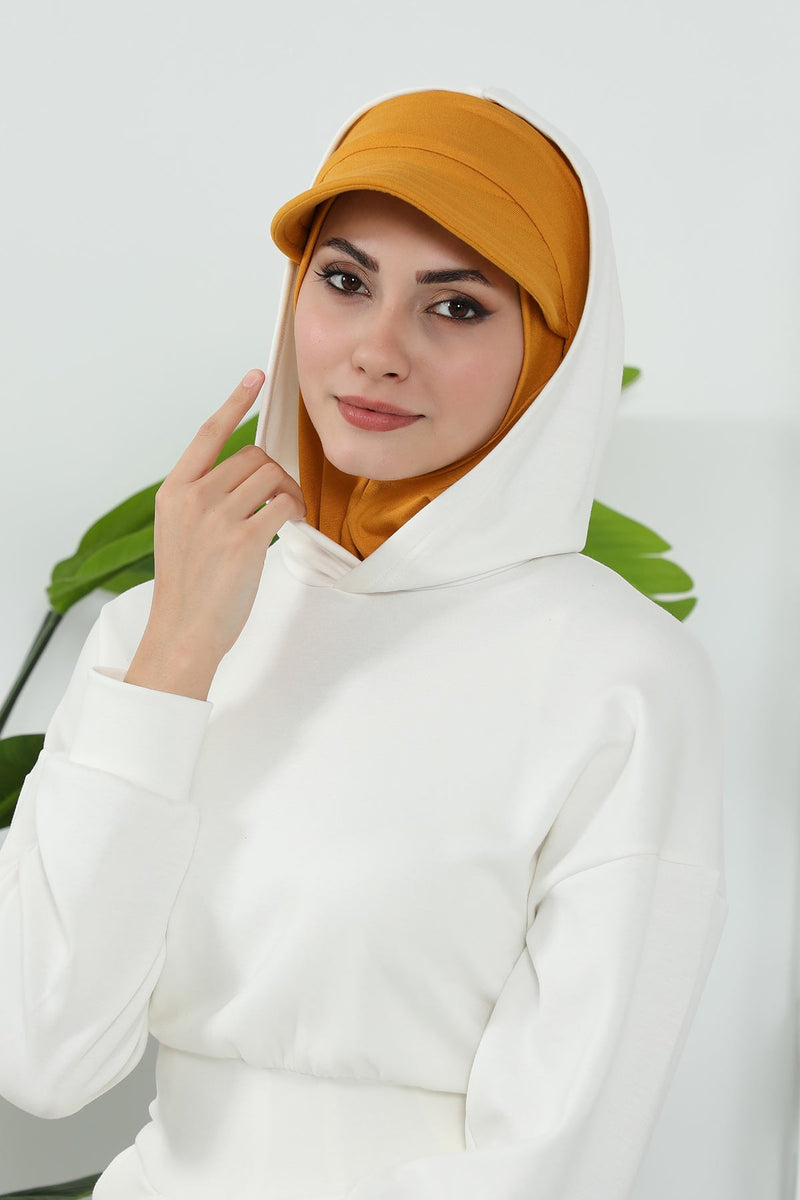 Detachable Visor Cotton Turban for Women Strech Head Wrap Combed Cotton Stylish One-Size Cap,B-82