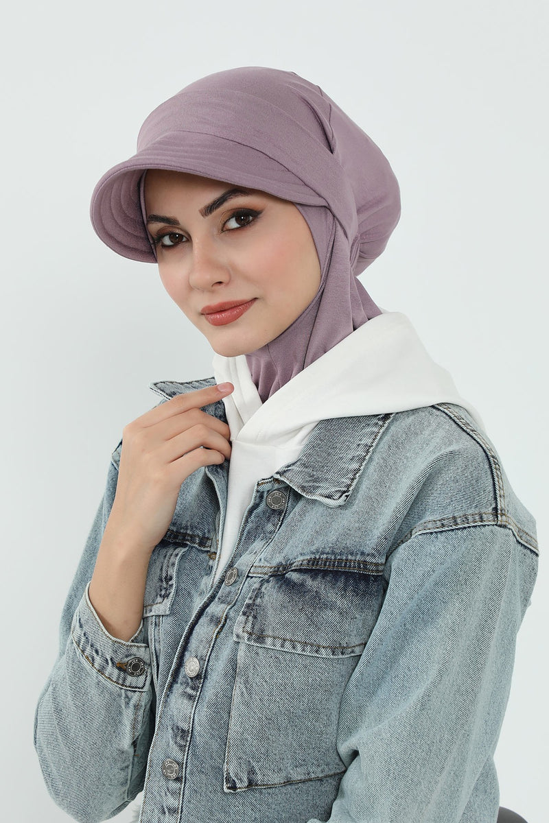 Detachable Visor Cotton Turban for Women Strech Head Wrap Combed Cotton Stylish One-Size Cap,B-82
