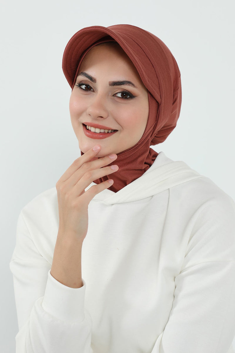 Detachable Visor Cotton Turban for Women Strech Head Wrap Combed Cotton Stylish One-Size Cap,B-82