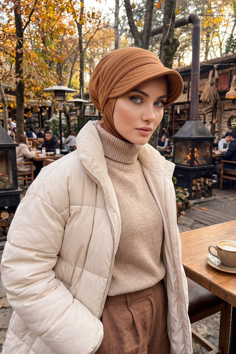 Detachable Visor Cotton Turban for Women Strech Head Wrap Combed Cotton Stylish One-Size Cap,B-82