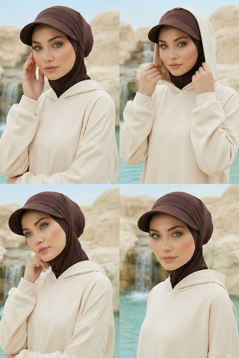 Detachable Visor Cotton Turban for Women Strech Head Wrap Combed Cotton Stylish One-Size Cap,B-82