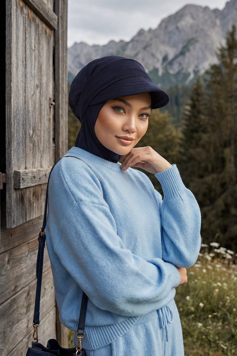 Detachable Visor Cotton Turban for Women Strech Head Wrap Combed Cotton Stylish One-Size Cap,B-82