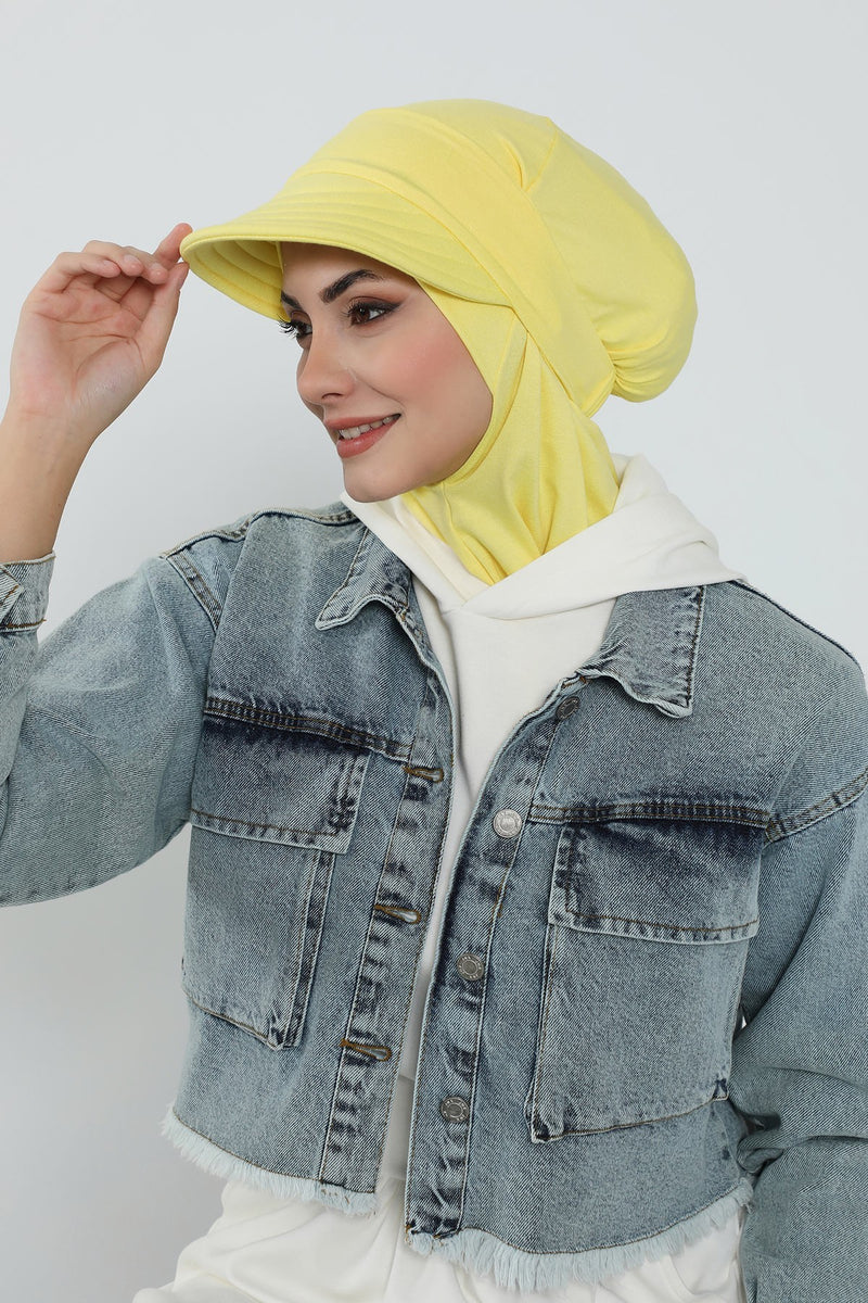 Detachable Visor Cotton Turban for Women Strech Head Wrap Combed Cotton Stylish One-Size Cap,B-82