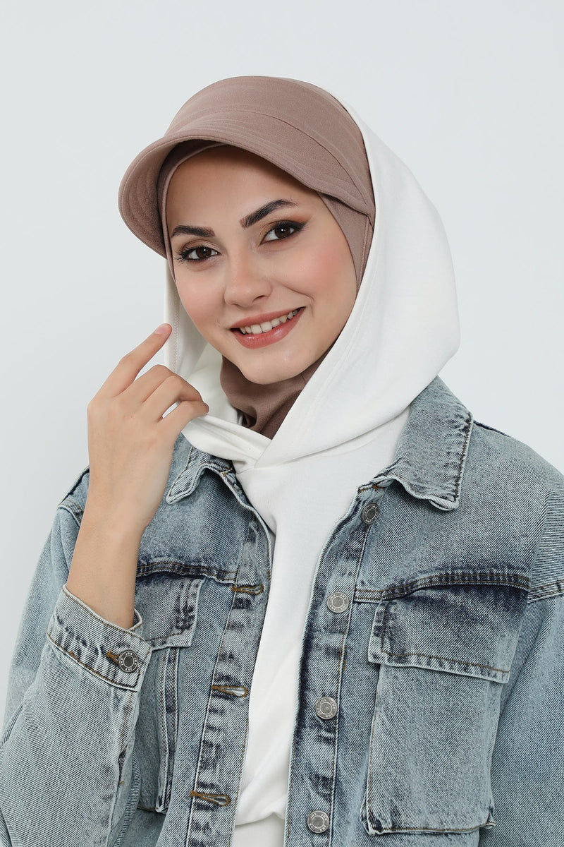 Detachable Visor Cotton Turban for Women Strech Head Wrap Combed Cotton Stylish One-Size Cap,B-82