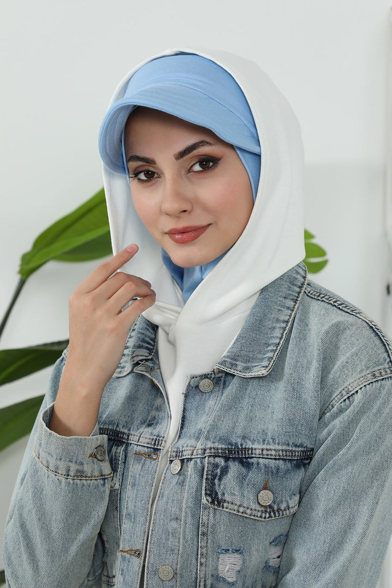 Detachable Visor Cotton Turban for Women Strech Head Wrap Combed Cotton Stylish One-Size Cap,B-82