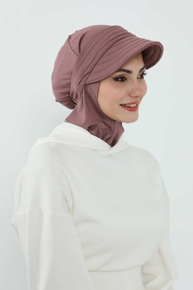 Detachable Visor Cotton Turban for Women Strech Head Wrap Combed Cotton Stylish One-Size Cap,B-82