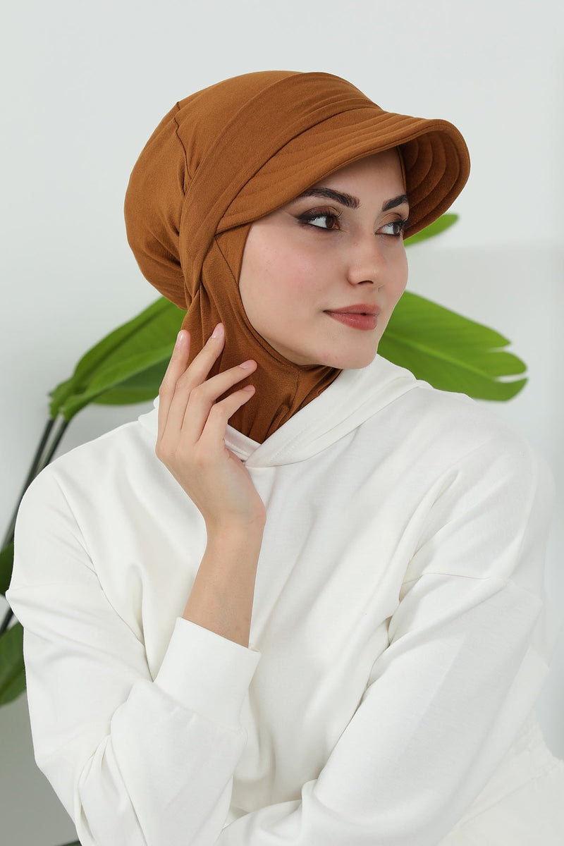 Detachable Visor Cotton Turban for Women Strech Head Wrap Combed Cotton Stylish One-Size Cap,B-82
