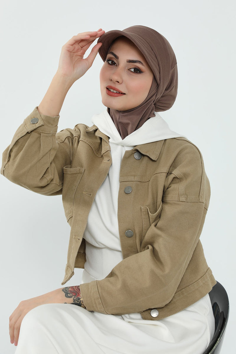 Detachable Visor Cotton Turban for Women Strech Head Wrap Combed Cotton Stylish One-Size Cap,B-82