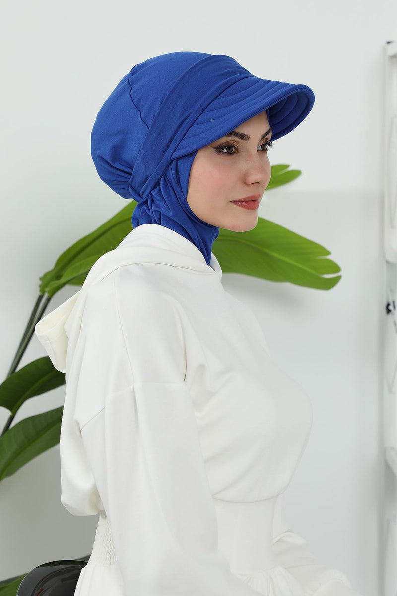 Detachable Visor Cotton Turban for Women Strech Head Wrap Combed Cotton Stylish One-Size Cap,B-82