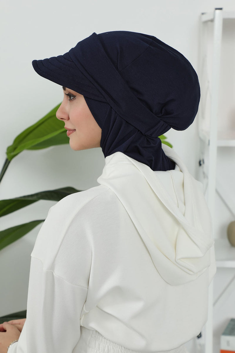 Detachable Visor Cotton Turban for Women Strech Head Wrap Combed Cotton Stylish One-Size Cap,B-82