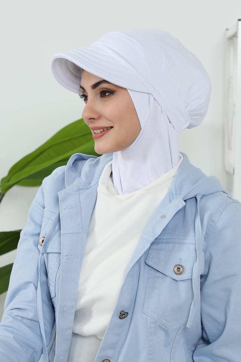 Detachable Visor Cotton Turban for Women Strech Head Wrap Combed Cotton Stylish One-Size Cap,B-82
