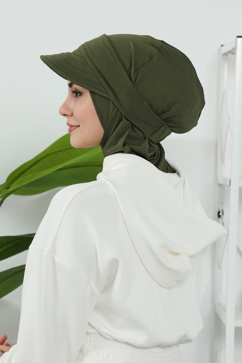 Detachable Visor Cotton Turban for Women Strech Head Wrap Combed Cotton Stylish One-Size Cap,B-82