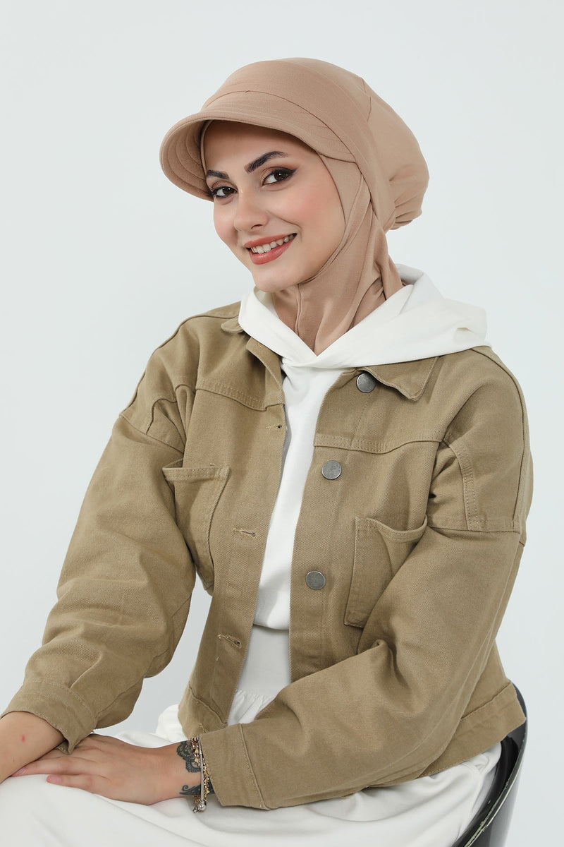 Detachable Visor Cotton Turban for Women Strech Head Wrap Combed Cotton Stylish One-Size Cap,B-82