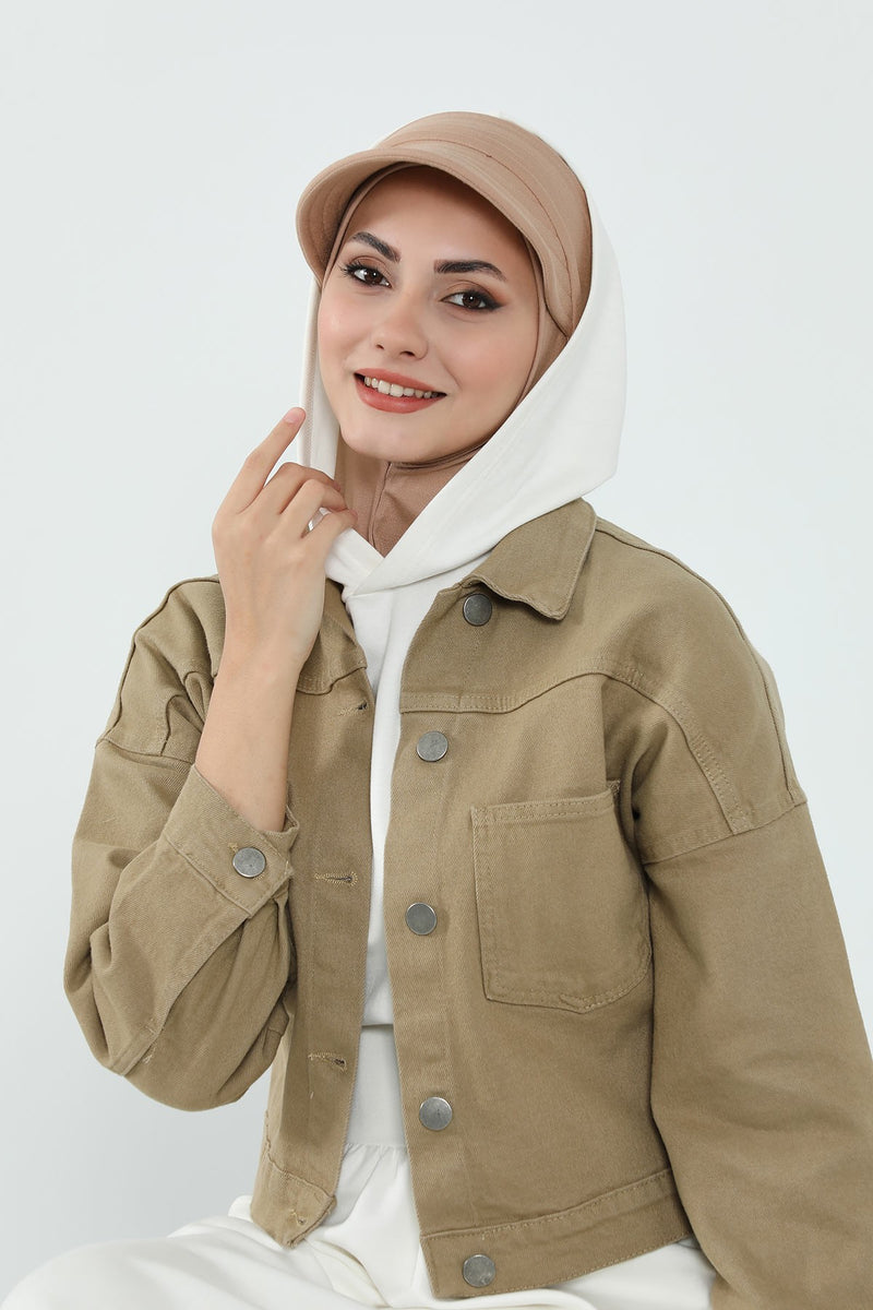 Detachable Visor Cotton Turban for Women Strech Head Wrap Combed Cotton Stylish One-Size Cap,B-82