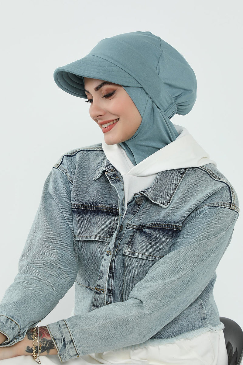 Detachable Visor Cotton Turban for Women Strech Head Wrap Combed Cotton Stylish One-Size Cap,B-82