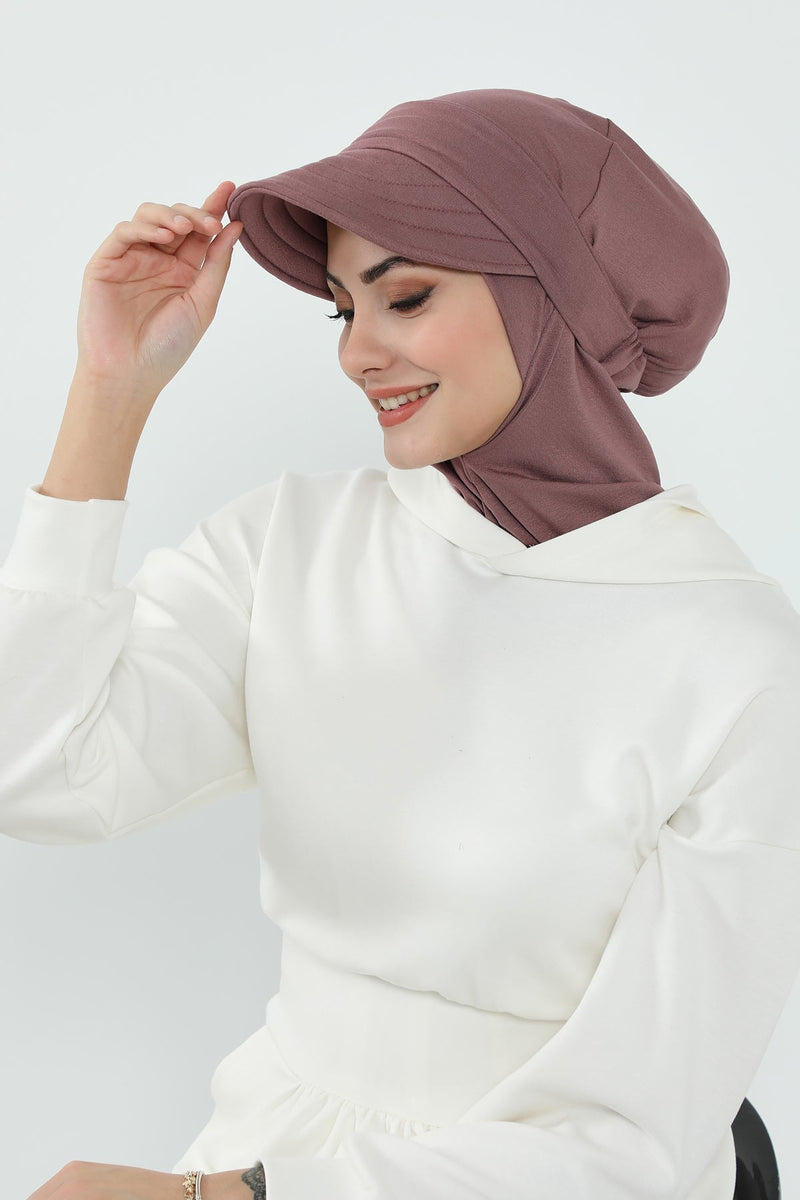 Detachable Visor Cotton Turban for Women Strech Head Wrap Combed Cotton Stylish One-Size Cap,B-82